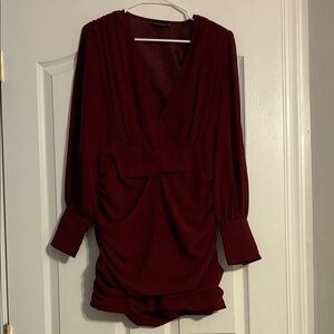 PrettyLittleThing Deep Red Long Sleeve Dress